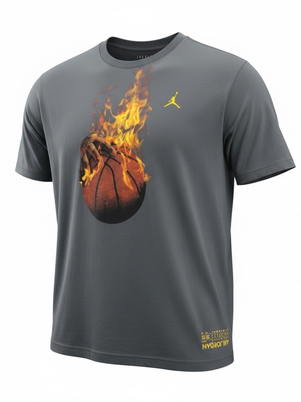 Jordan Gray Short-Sleeve Tee with Flaming Basketball Graphic